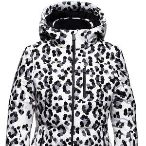 Aztech Mountain Nuke Leopard-print Hooded Down Ski Jacket Slim Fit IT Size 40/XS